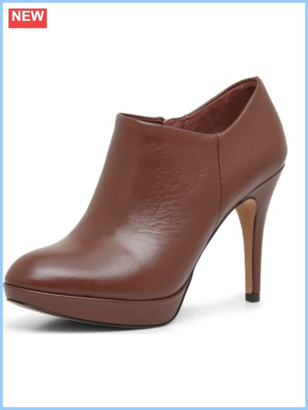 Platform Almond Toe Stiletto Heel Zip Ankle Bootie Leather